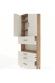 Arges Dolap 4 Raflı 4 Çekmeceli 2 Kapaklı 88x30x243 Çam-Aytaşı