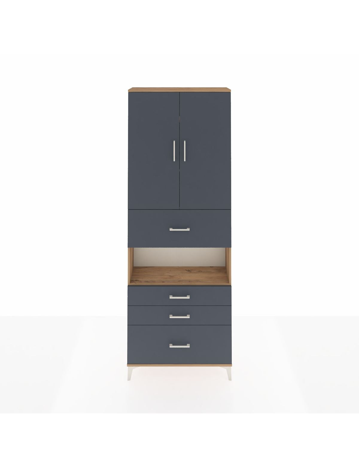 Arges Dolap 4 Raflı 4 Çekmeceli 2 Kapaklı 88x30x243 Çam-Antrasit