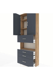 Arges Dolap 4 Raflı 4 Çekmeceli 2 Kapaklı 88x30x243 Çam-Antrasit
