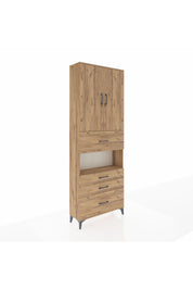 Arges Dolap 4 Raflı 4 Çekmeceli 2 Kapaklı 88x30x243 Çam-Çam