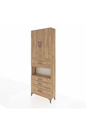 Arges Dolap 4 Raflı 4 Çekmeceli 2 Kapaklı 88x30x243 Çam-Çam