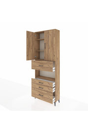 Arges Dolap 4 Raflı 4 Çekmeceli 2 Kapaklı 88x30x243 Çam-Çam