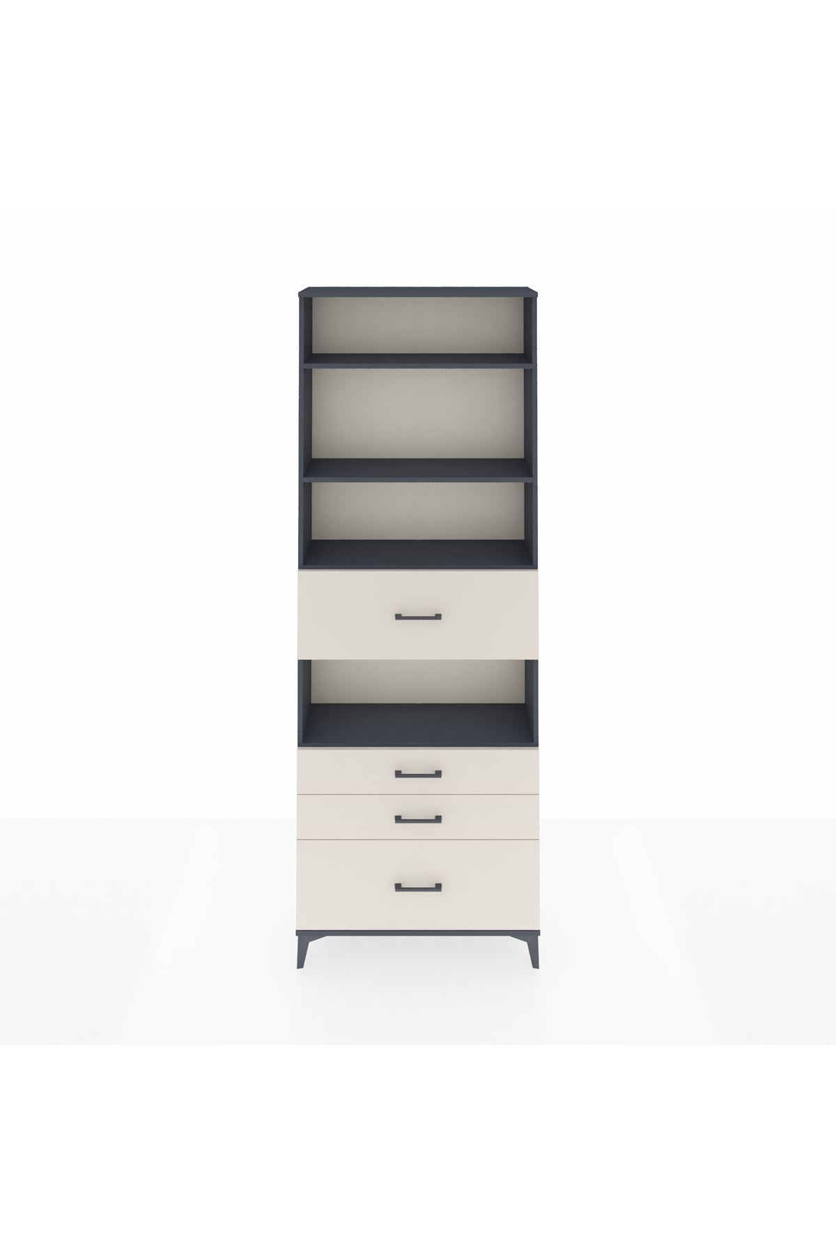 Arges Dolap 4 Raflı 4 Çekmeceli 88x30x243 Antrasit-Aytaşı