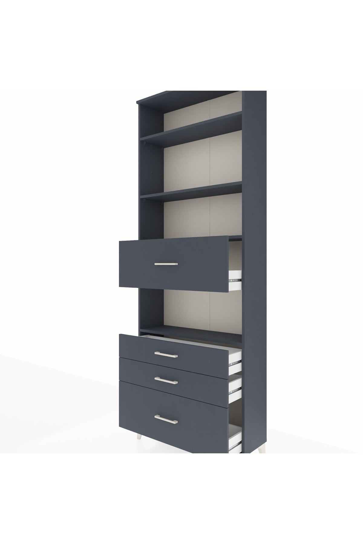 Arges Dolap 4 Raflı 4 Çekmeceli 88x30x243 Antrasit-Antrasit