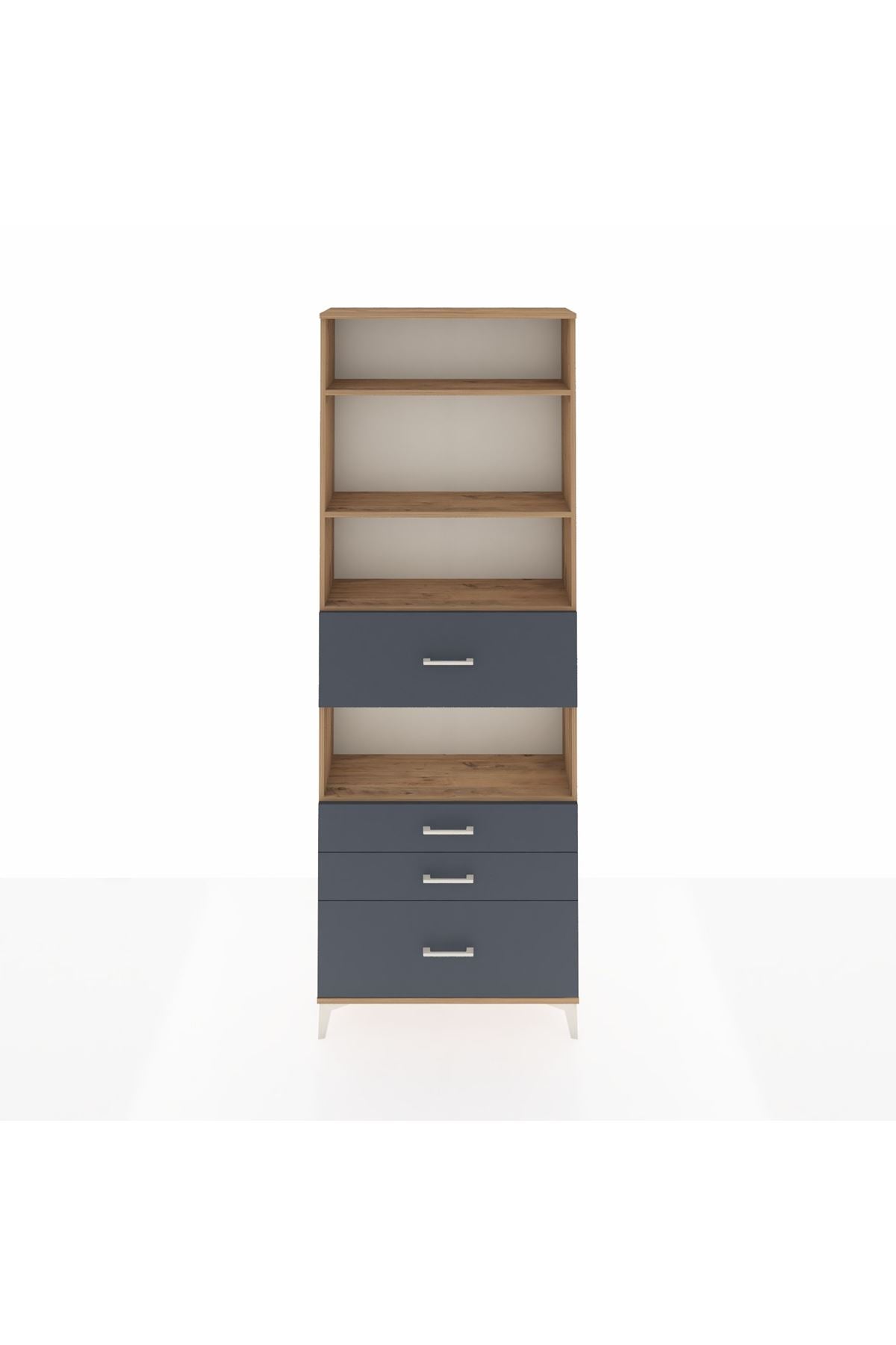 Arges Dolap 4 Raflı 4 Çekmeceli 88x30x243 Çam-Antrasit