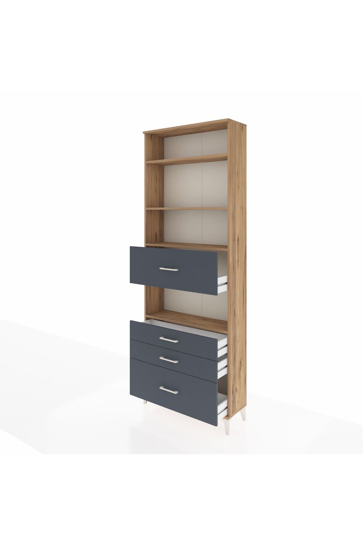 Arges Dolap 4 Raflı 4 Çekmeceli 88x30x243 Çam-Antrasit