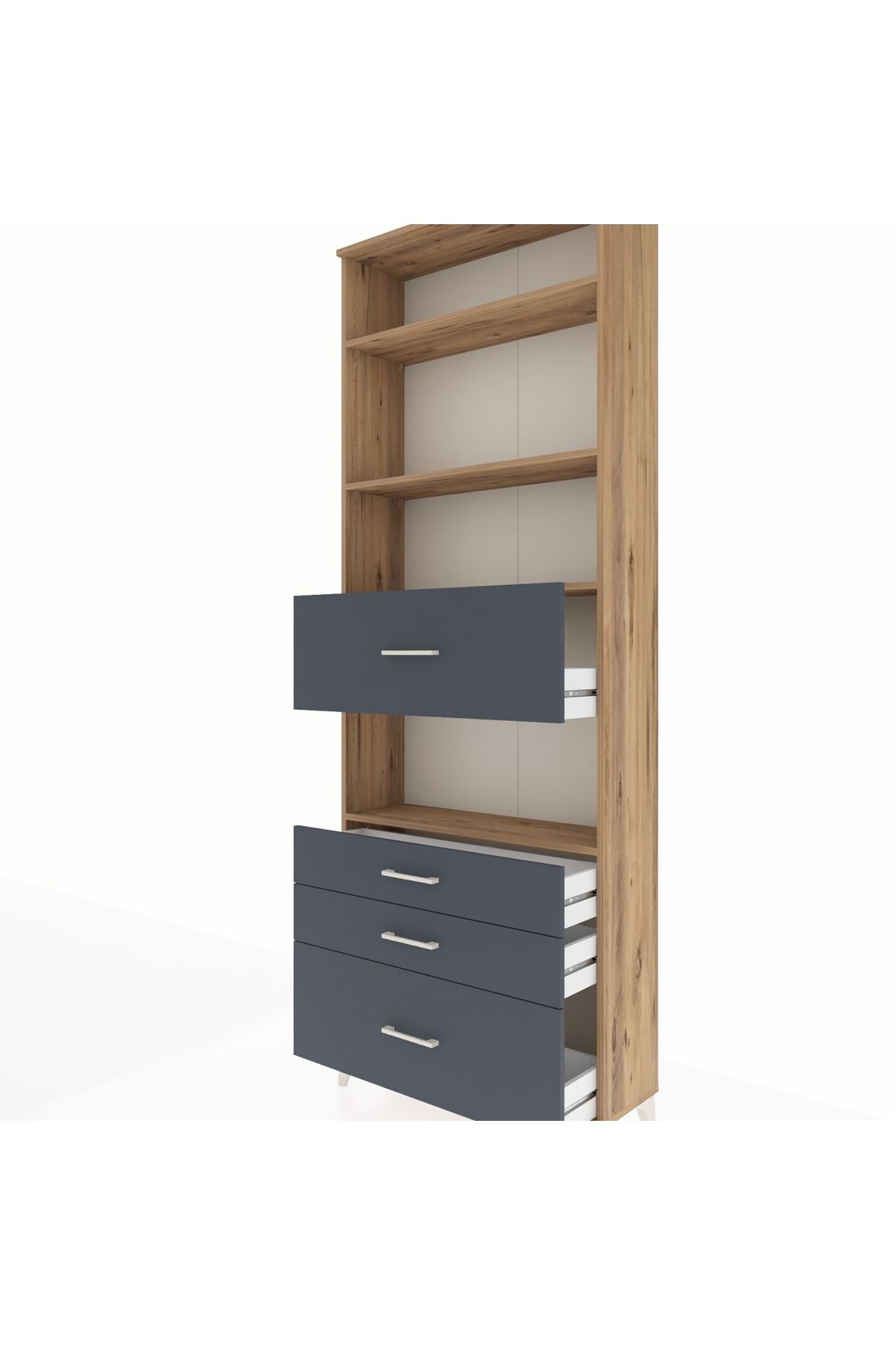 Arges Dolap 4 Raflı 4 Çekmeceli 88x30x243 Çam-Antrasit