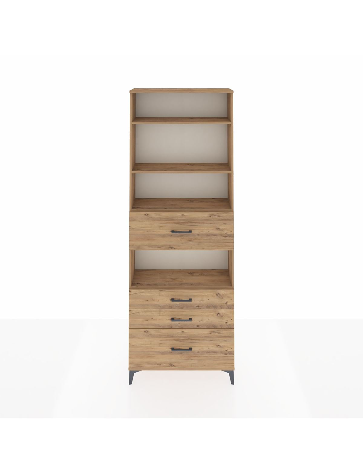 Arges Dolap 4 Raflı 4 Çekmeceli 88x30x243 Çam-Çam