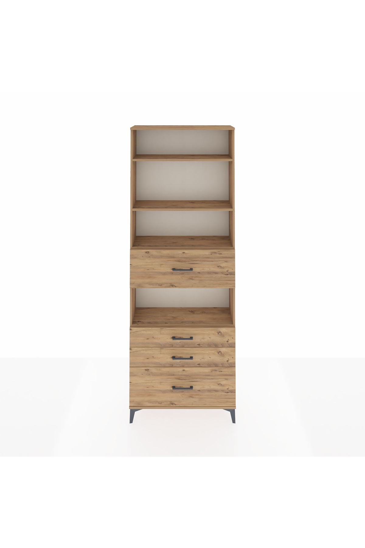 Arges Dolap 4 Raflı 4 Çekmeceli 88x30x243 Çam-Çam