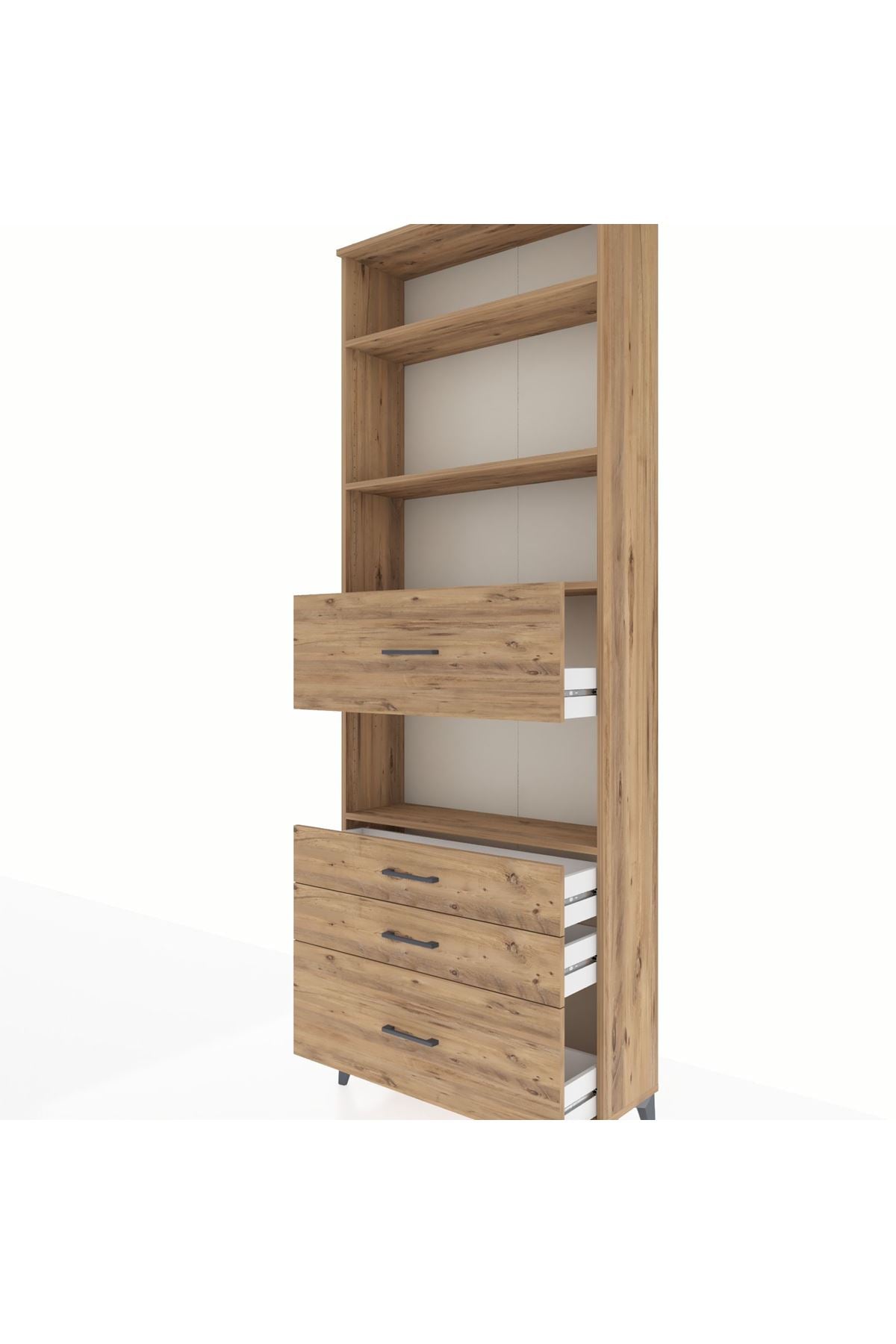 Arges Dolap 4 Raflı 4 Çekmeceli 88x30x243 Çam-Çam