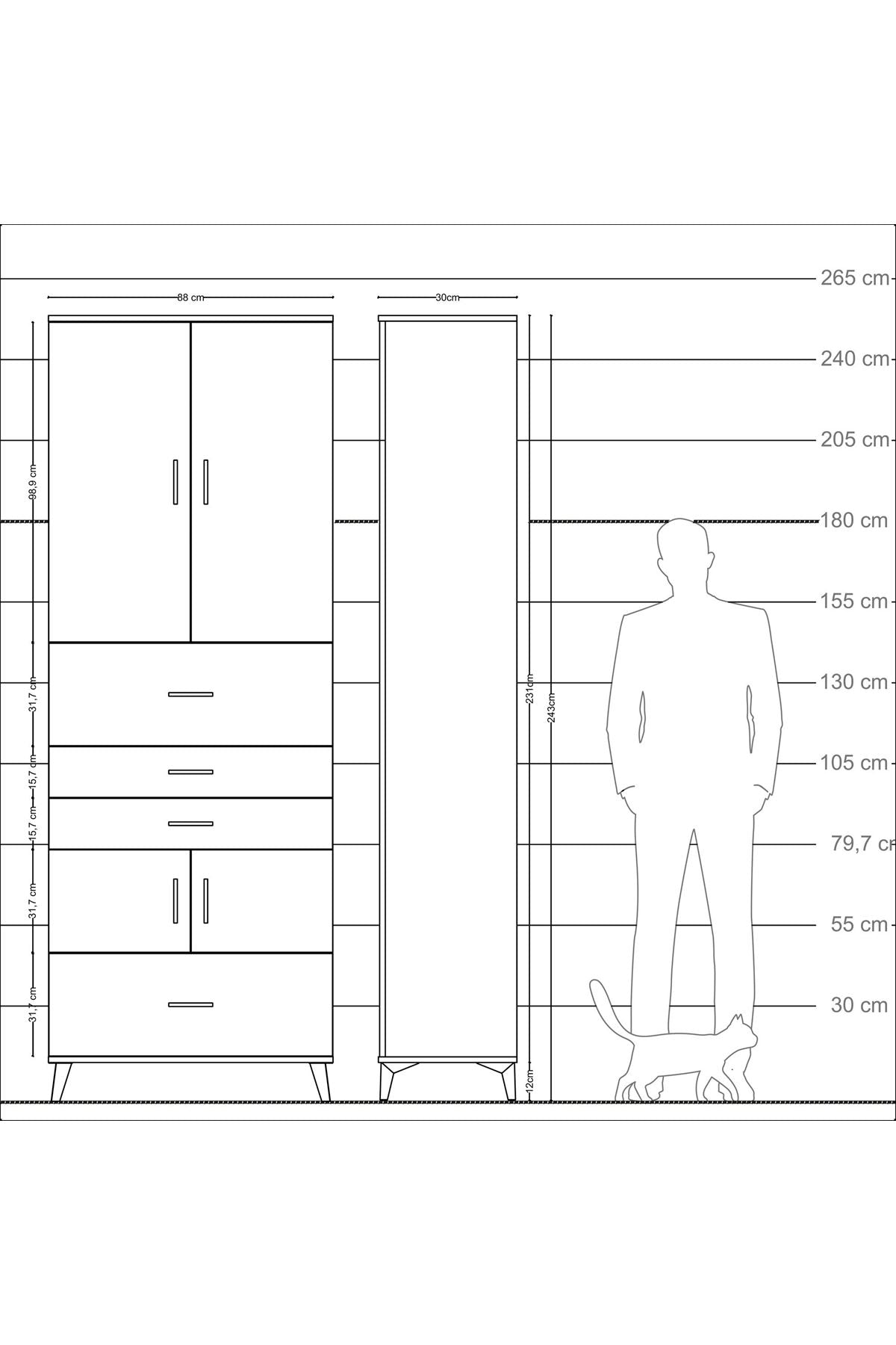 Arges Dolap 4 Raflı 4 Çekmeceli 4 Kapaklı 88x30x243 Aytaşı-Aytaşı