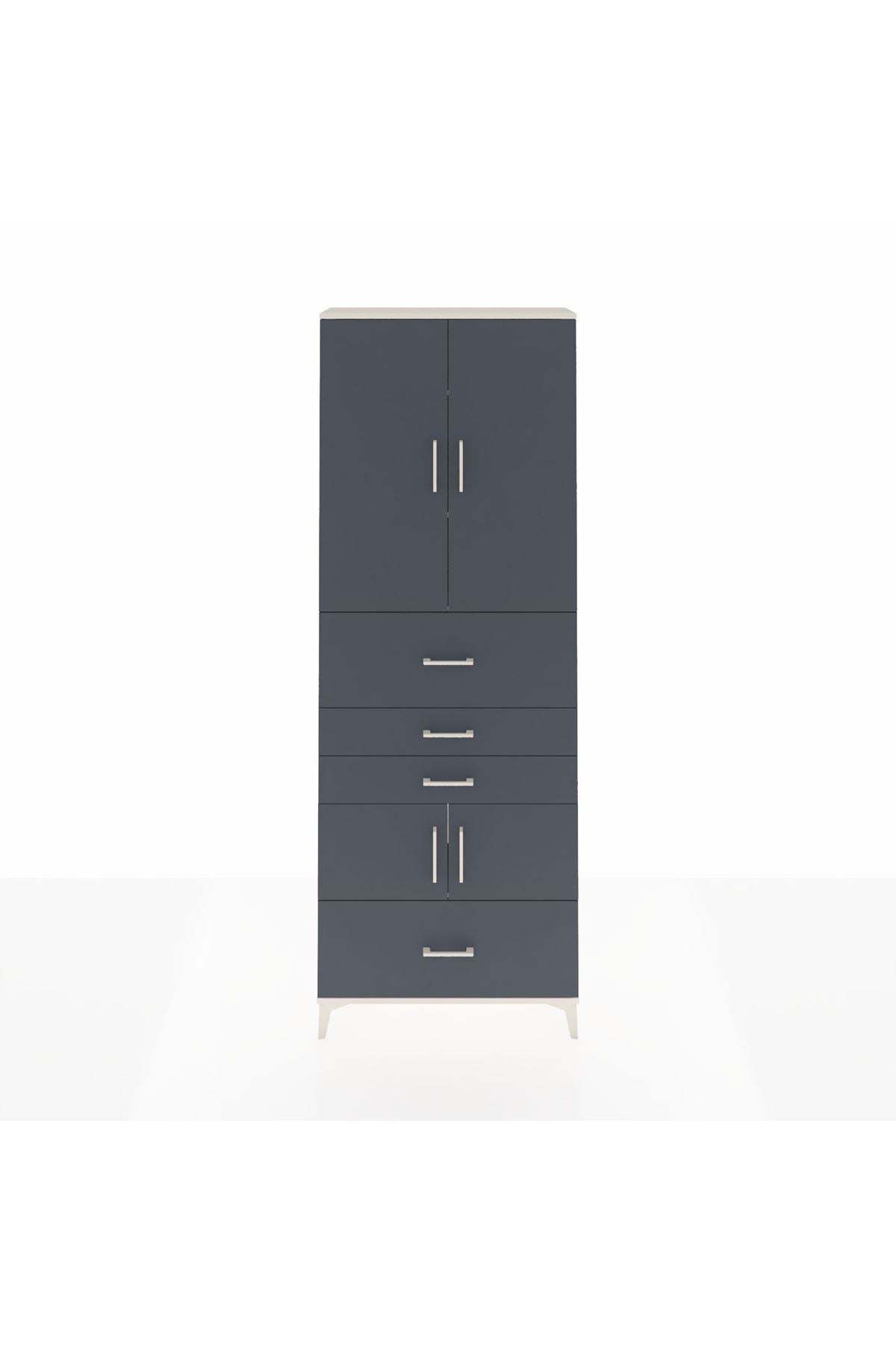 Arges Dolap 4 Raflı 4 Çekmeceli 4 Kapaklı 88x30x243 Aytaşı-Antrasit