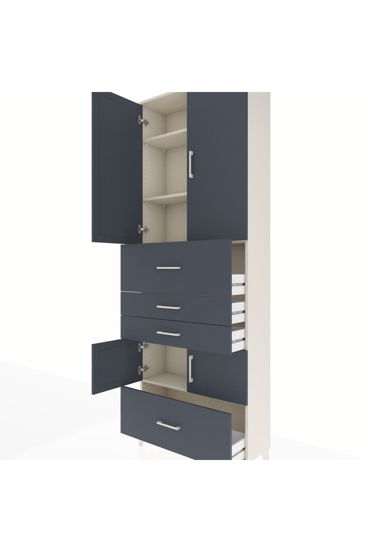 Arges Dolap 4 Raflı 4 Çekmeceli 4 Kapaklı 88x30x243 Aytaşı-Antrasit