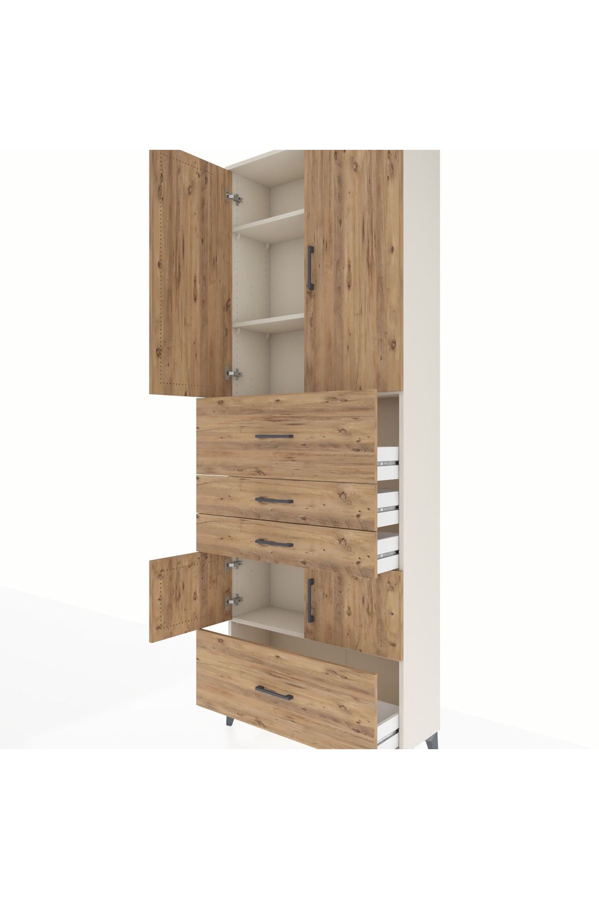 Arges Dolap 4 Raflı 4 Çekmeceli 4 Kapaklı 88x30x243 Aytaşı-Çam