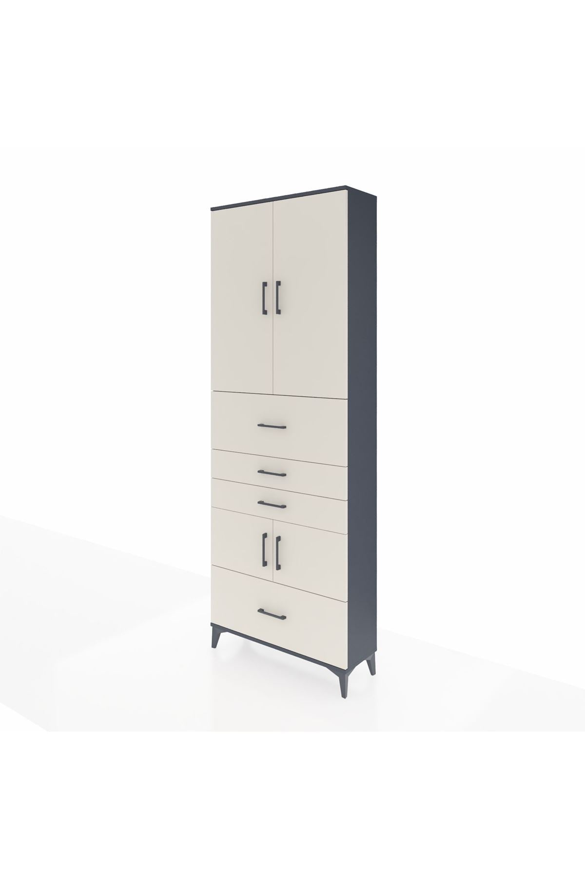 Arges Dolap 4 Raflı 4 Çekmeceli 4 Kapaklı 88x30x243 Antrasit-Aytaşı