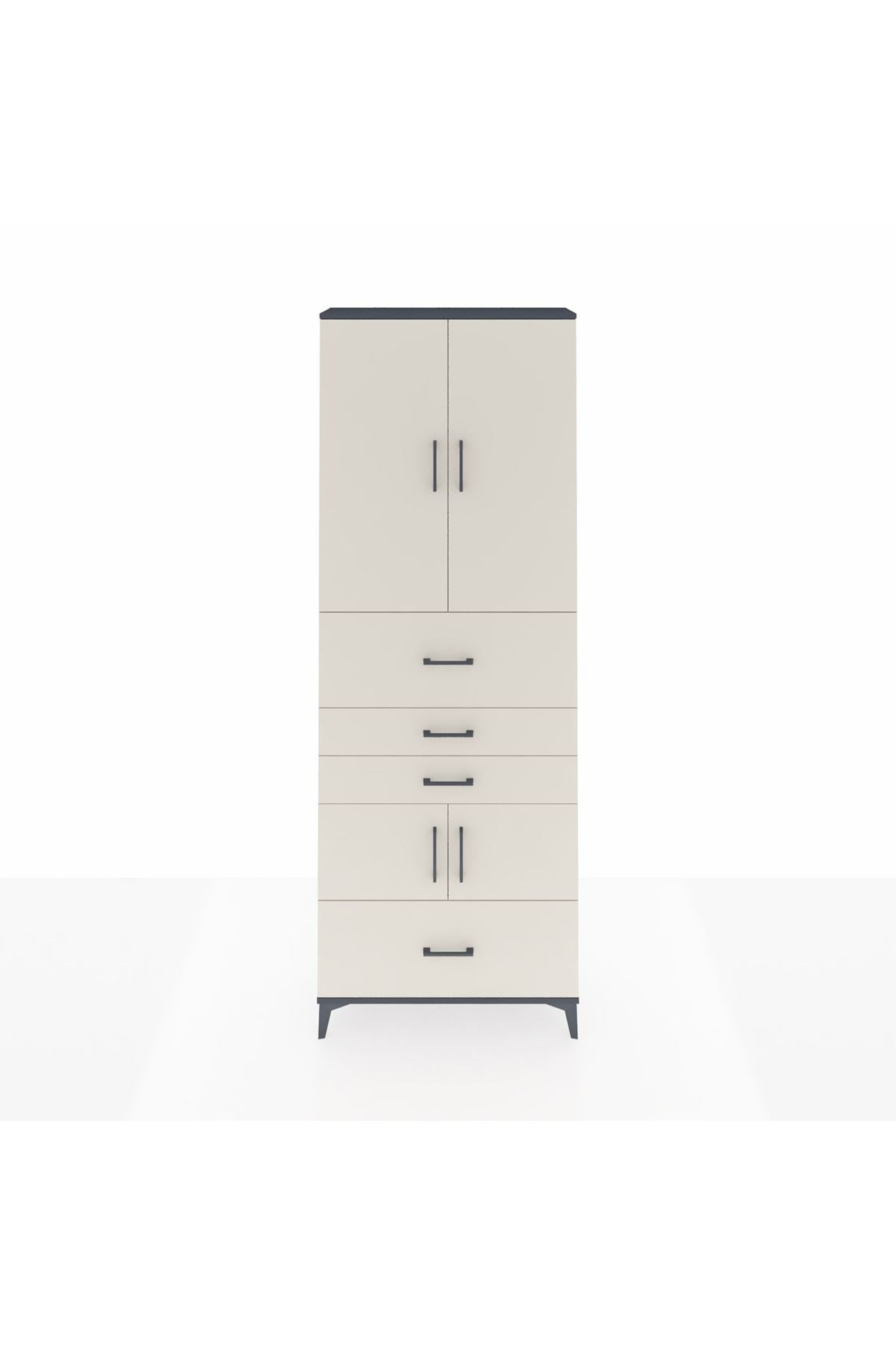 Arges Dolap 4 Raflı 4 Çekmeceli 4 Kapaklı 88x30x243 Antrasit-Aytaşı