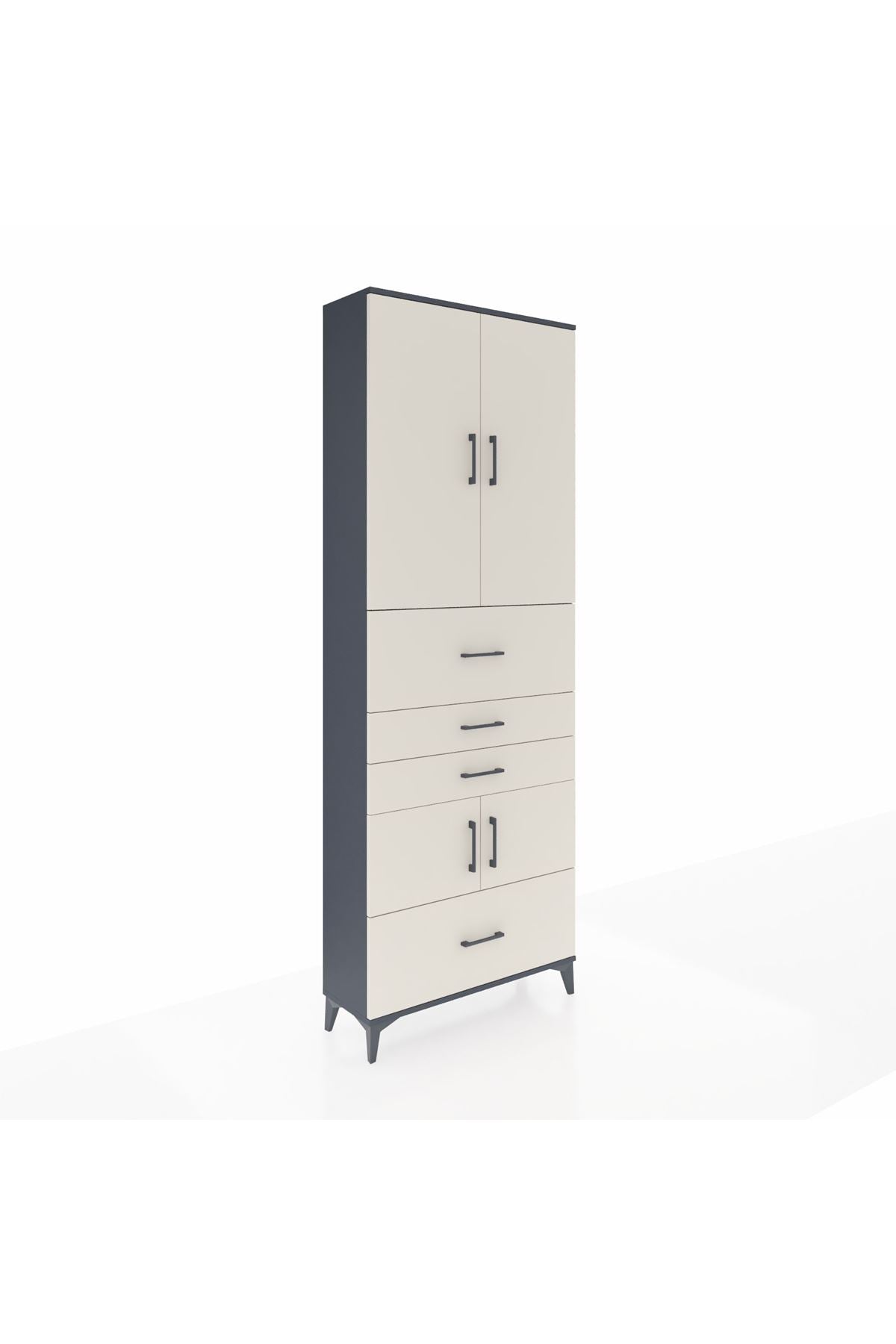 Arges Dolap 4 Raflı 4 Çekmeceli 4 Kapaklı 88x30x243 Antrasit-Aytaşı