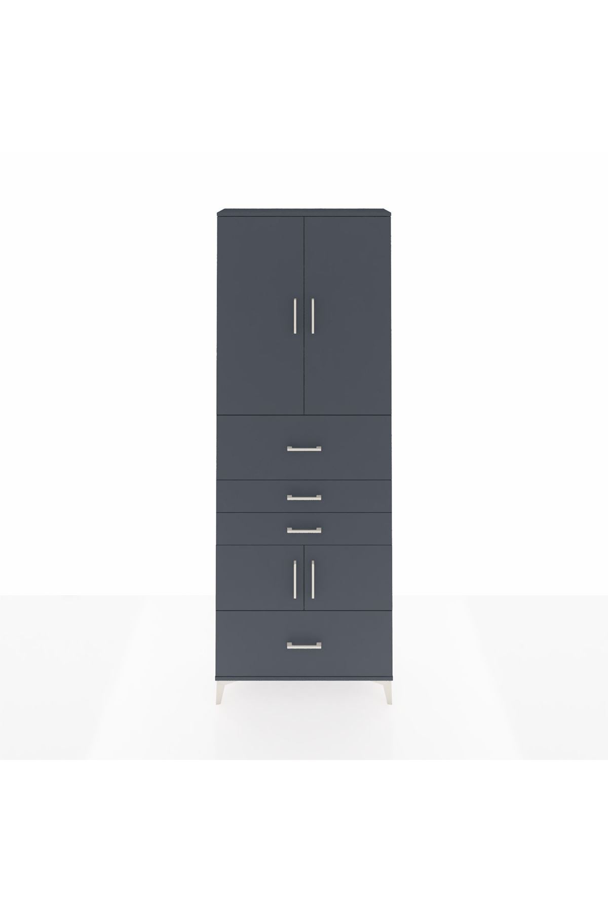 Arges Dolap 4 Raflı 4 Çekmeceli 4 Kapaklı 88x30x243 Antrasit-Antrasit