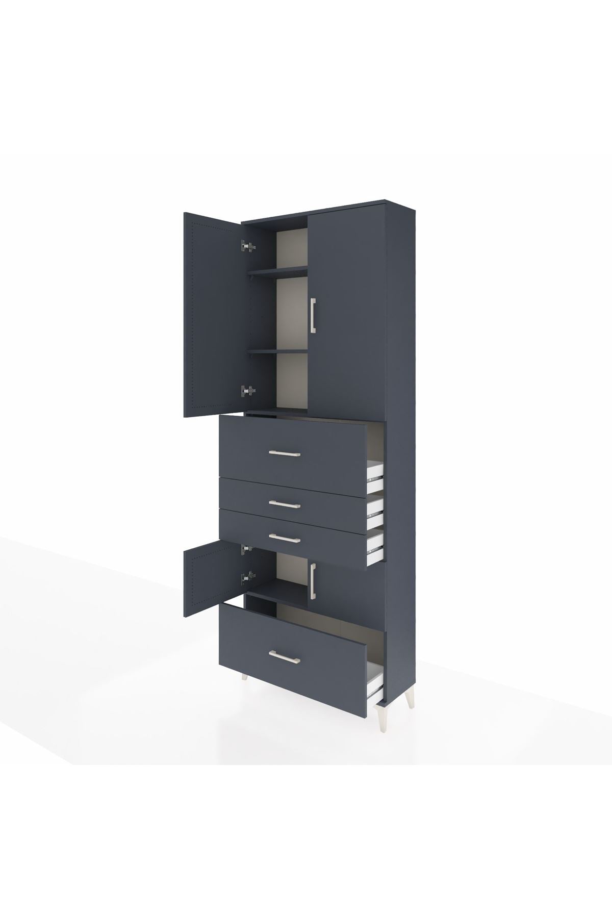 Arges Dolap 4 Raflı 4 Çekmeceli 4 Kapaklı 88x30x243 Antrasit-Antrasit