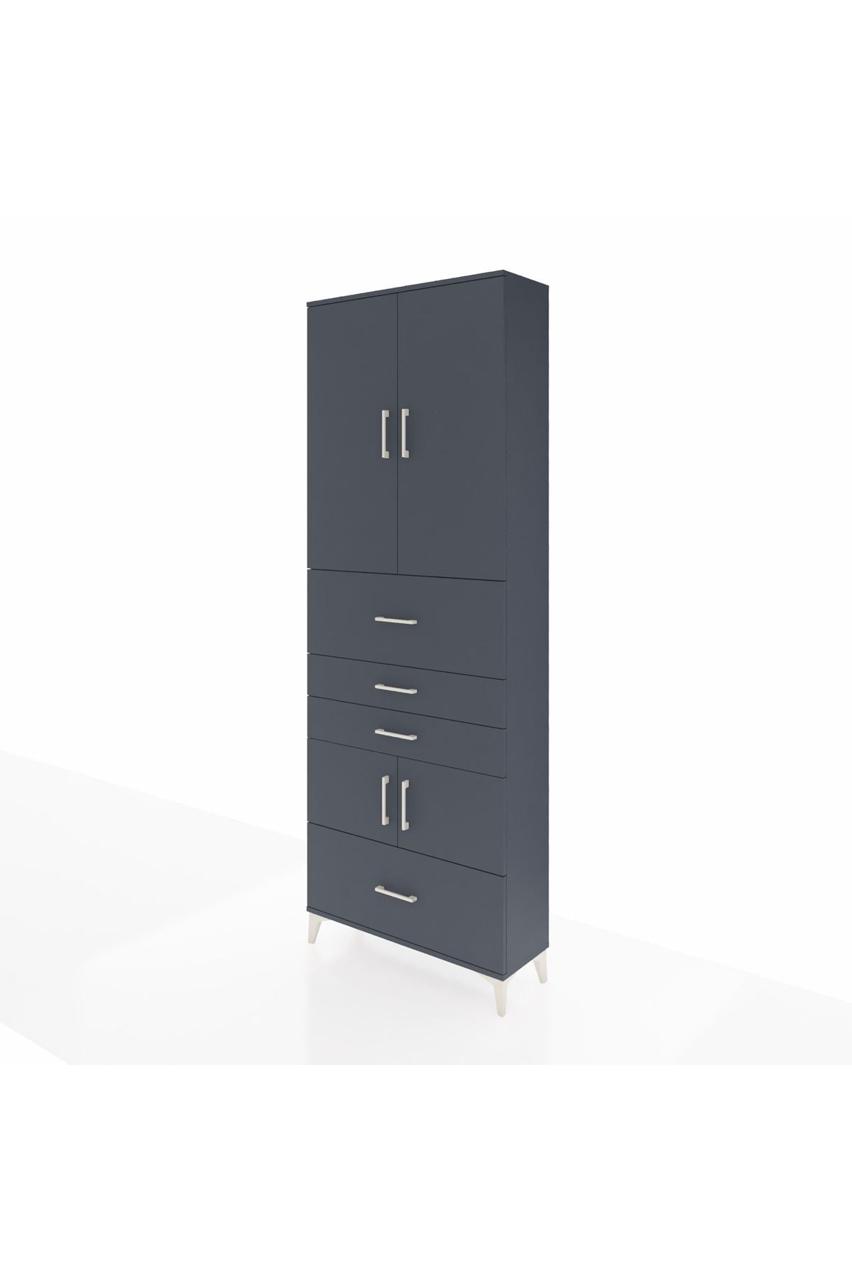 Arges Dolap 4 Raflı 4 Çekmeceli 4 Kapaklı 88x30x243 Antrasit-Antrasit