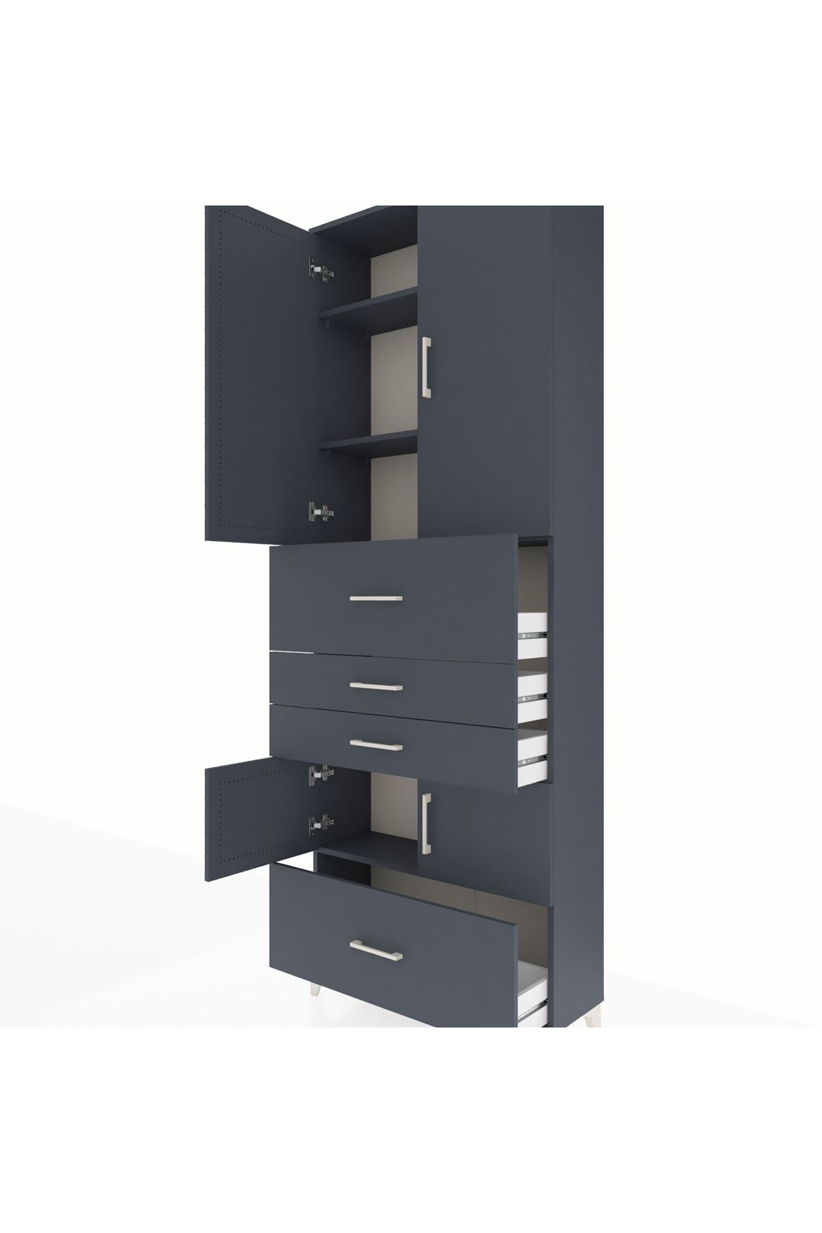 Arges Dolap 4 Raflı 4 Çekmeceli 4 Kapaklı 88x30x243 Antrasit-Antrasit