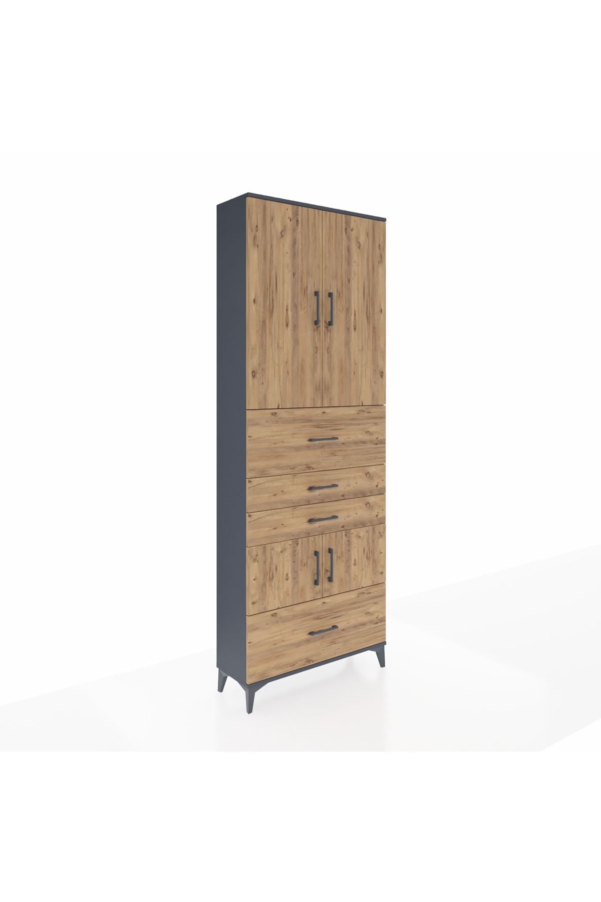 Arges Dolap 4 Raflı 4 Çekmeceli 4 Kapaklı 88x30x243 Antrasit-Çam