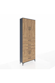 Arges Dolap 4 Raflı 4 Çekmeceli 4 Kapaklı 88x30x243 Antrasit-Çam