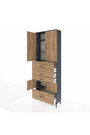 Arges Dolap 4 Raflı 4 Çekmeceli 4 Kapaklı 88x30x243 Antrasit-Çam