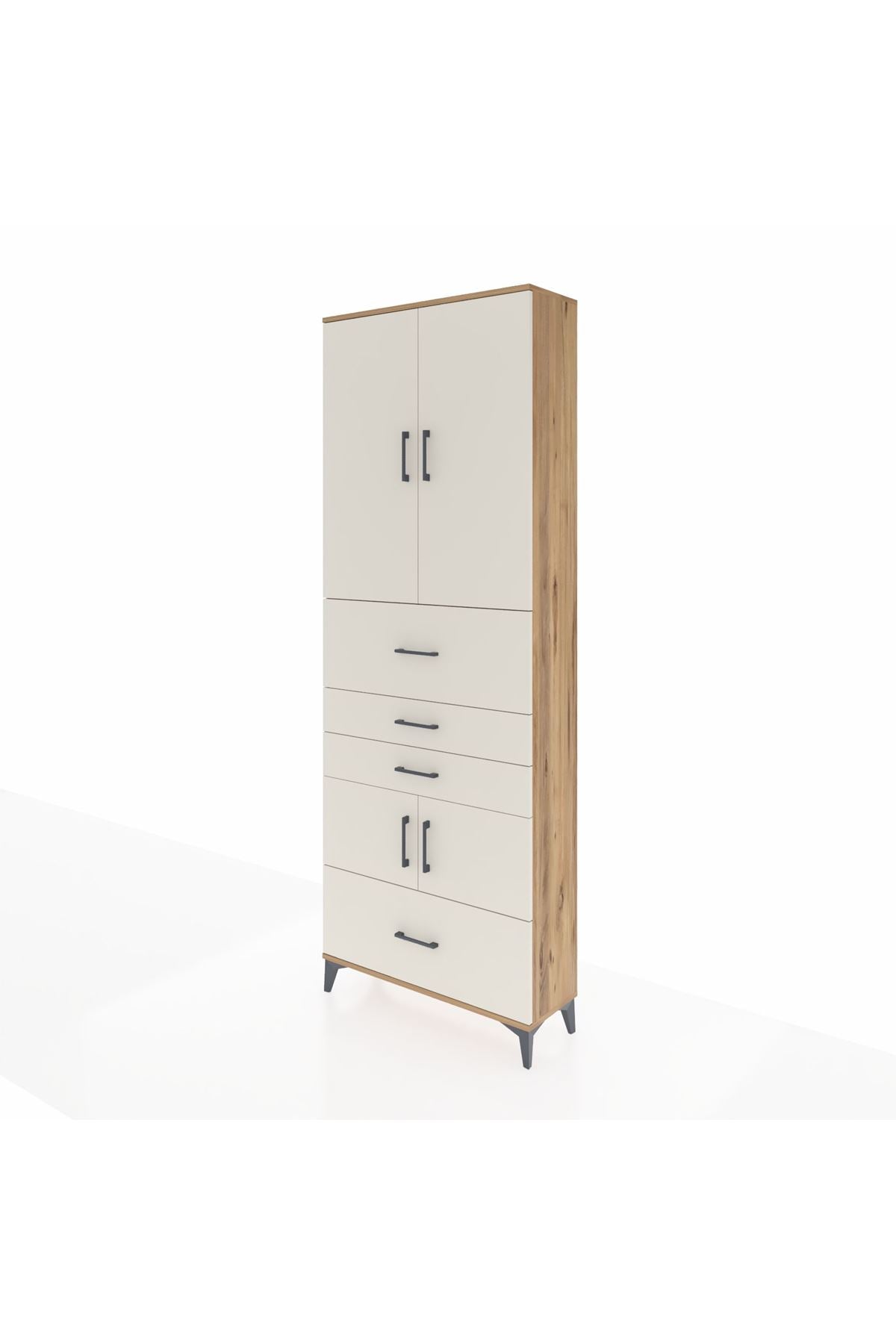 Arges Dolap 4 Raflı 4 Çekmeceli 4 Kapaklı 88x30x243 Çam-Aytaşı