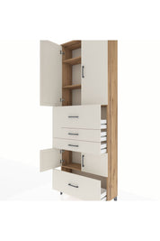 Arges Dolap 4 Raflı 4 Çekmeceli 4 Kapaklı 88x30x243 Çam-Aytaşı