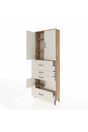 Arges Dolap 4 Raflı 4 Çekmeceli 4 Kapaklı 88x30x243 Çam-Aytaşı