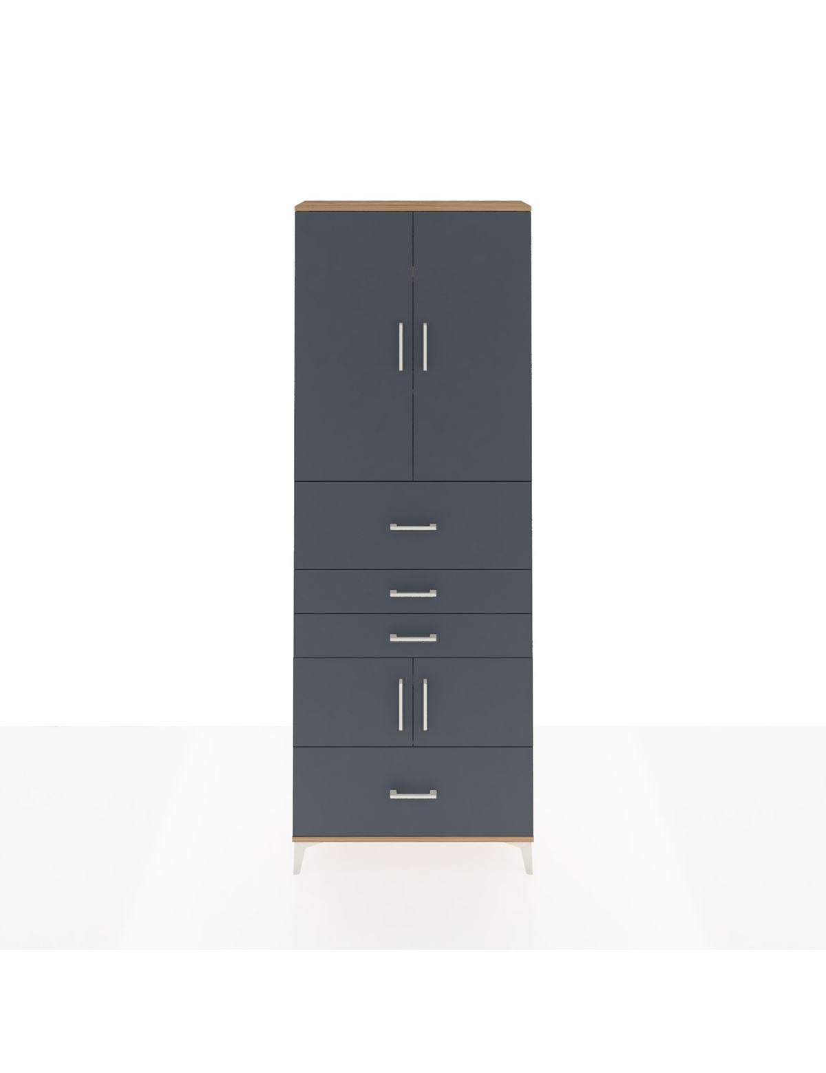 Arges Dolap 4 Raflı 4 Çekmeceli 4 Kapaklı 88x30x243 Çam-Antrasit