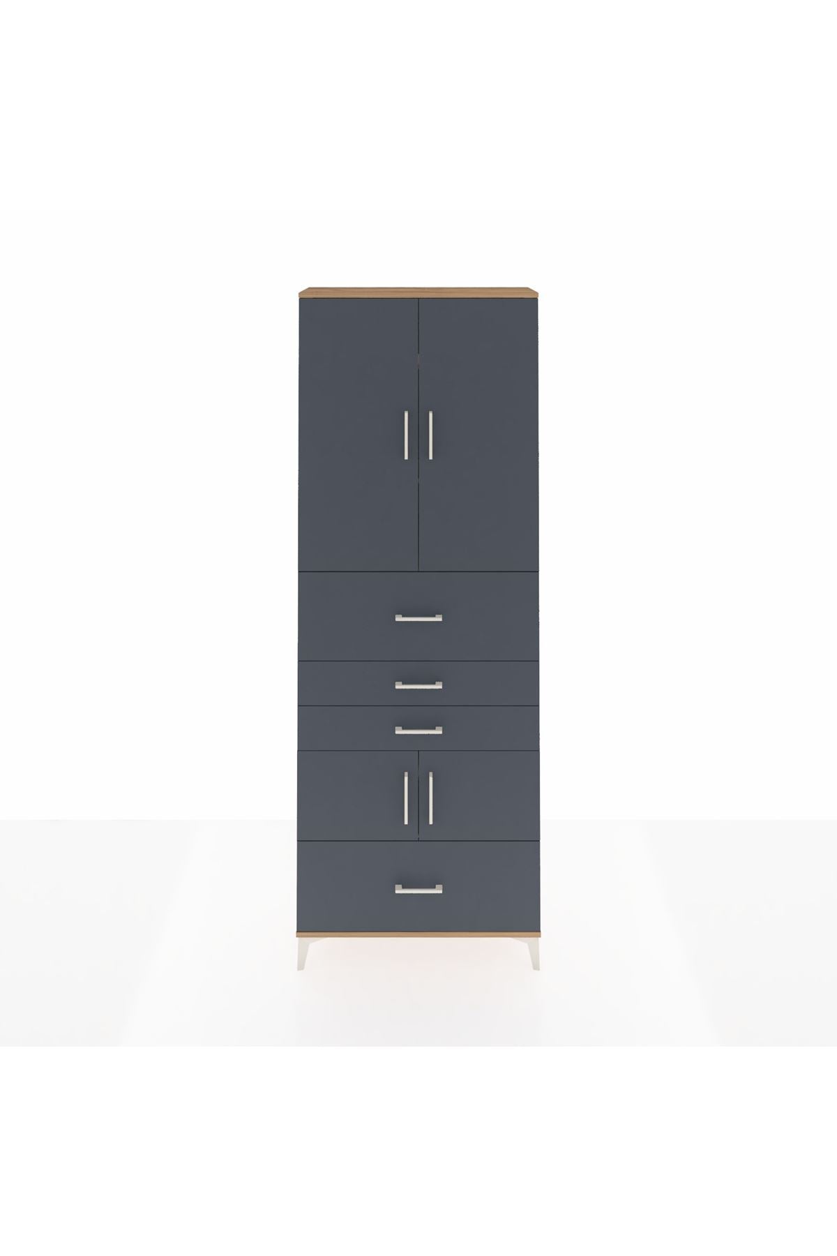 Arges Dolap 4 Raflı 4 Çekmeceli 4 Kapaklı 88x30x243 Çam-Antrasit