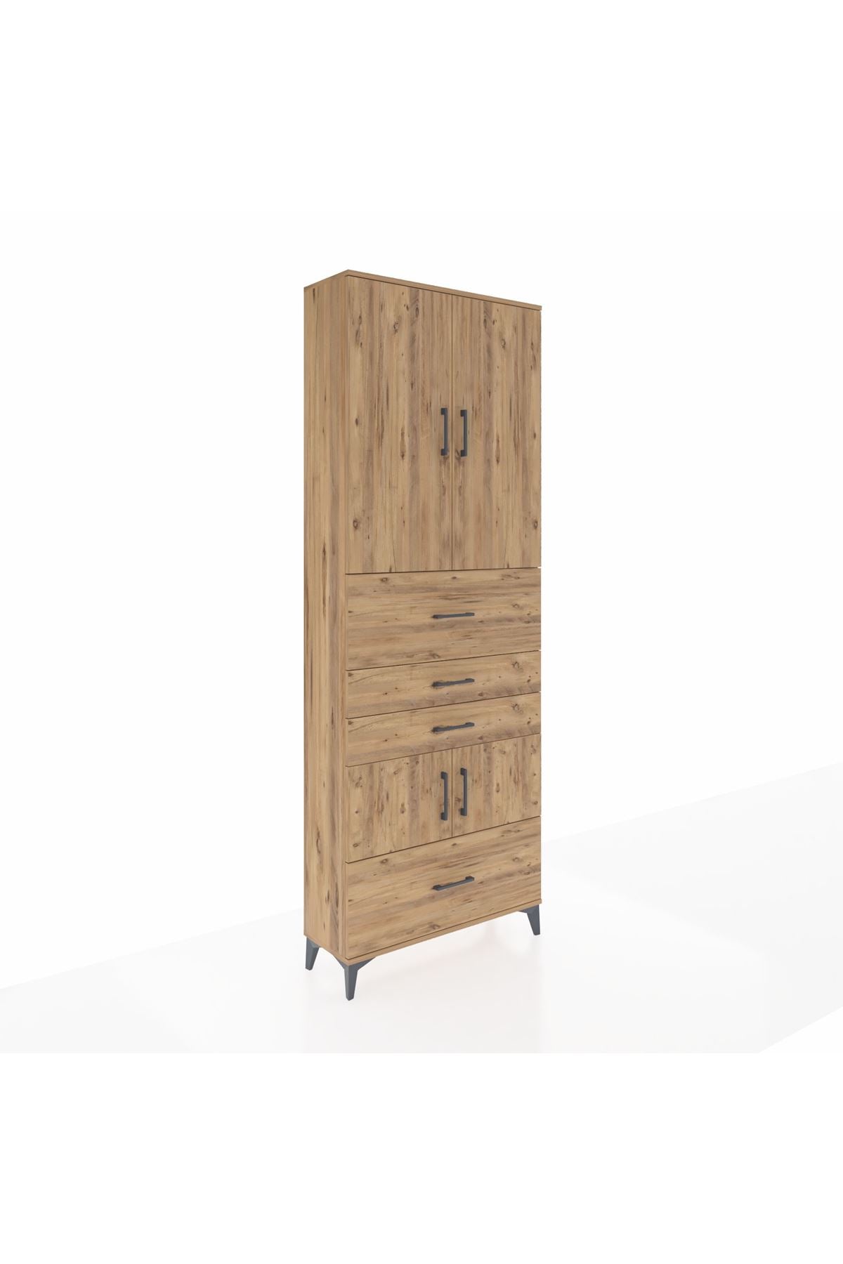 Arges Dolap 4 Raflı 4 Çekmeceli 4 Kapaklı 88x30x243 Çam-Çam