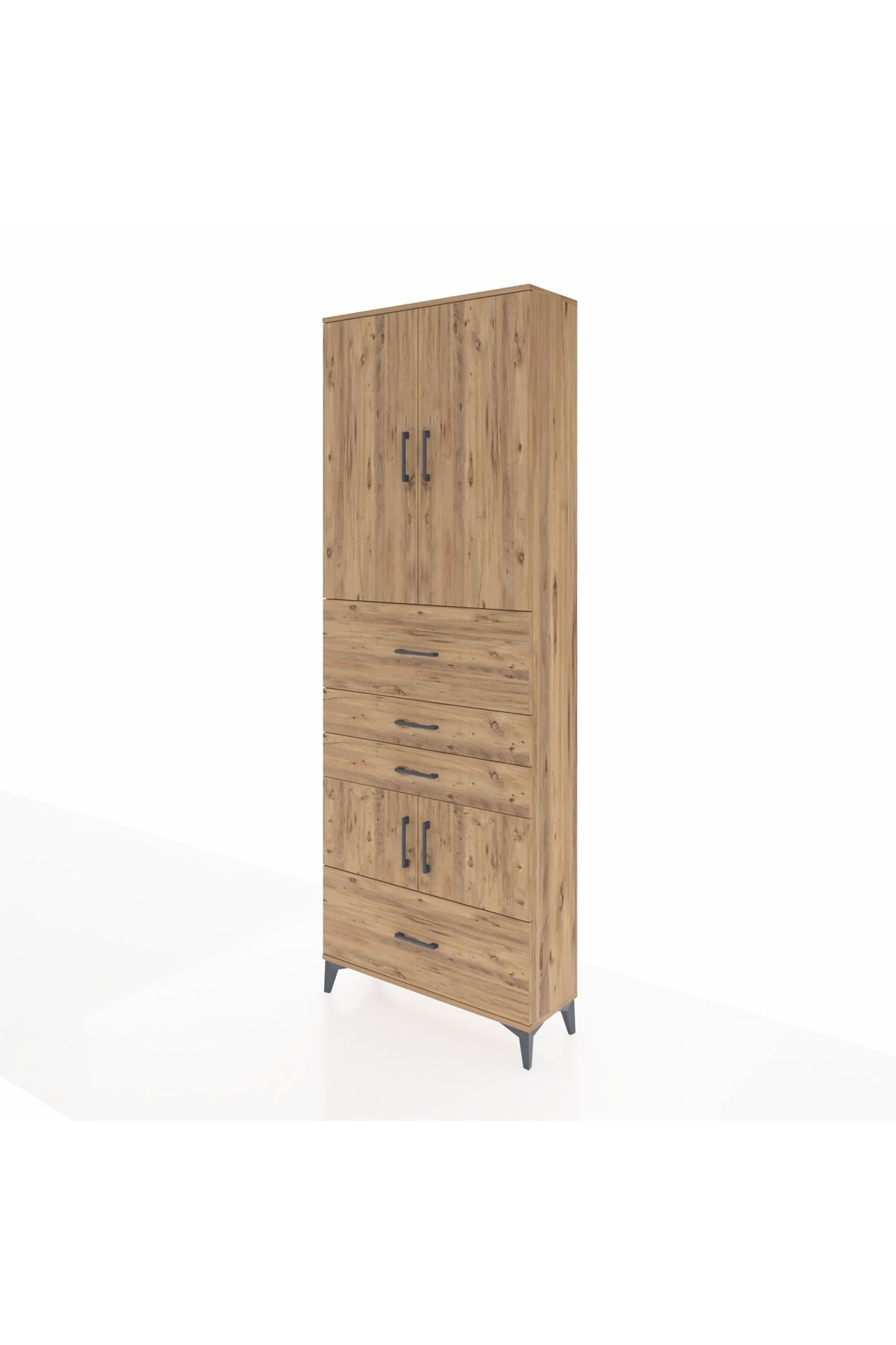 Arges Dolap 4 Raflı 4 Çekmeceli 4 Kapaklı 88x30x243 Çam-Çam