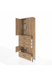Arges Dolap 4 Raflı 4 Çekmeceli 4 Kapaklı 88x30x243 Çam-Çam