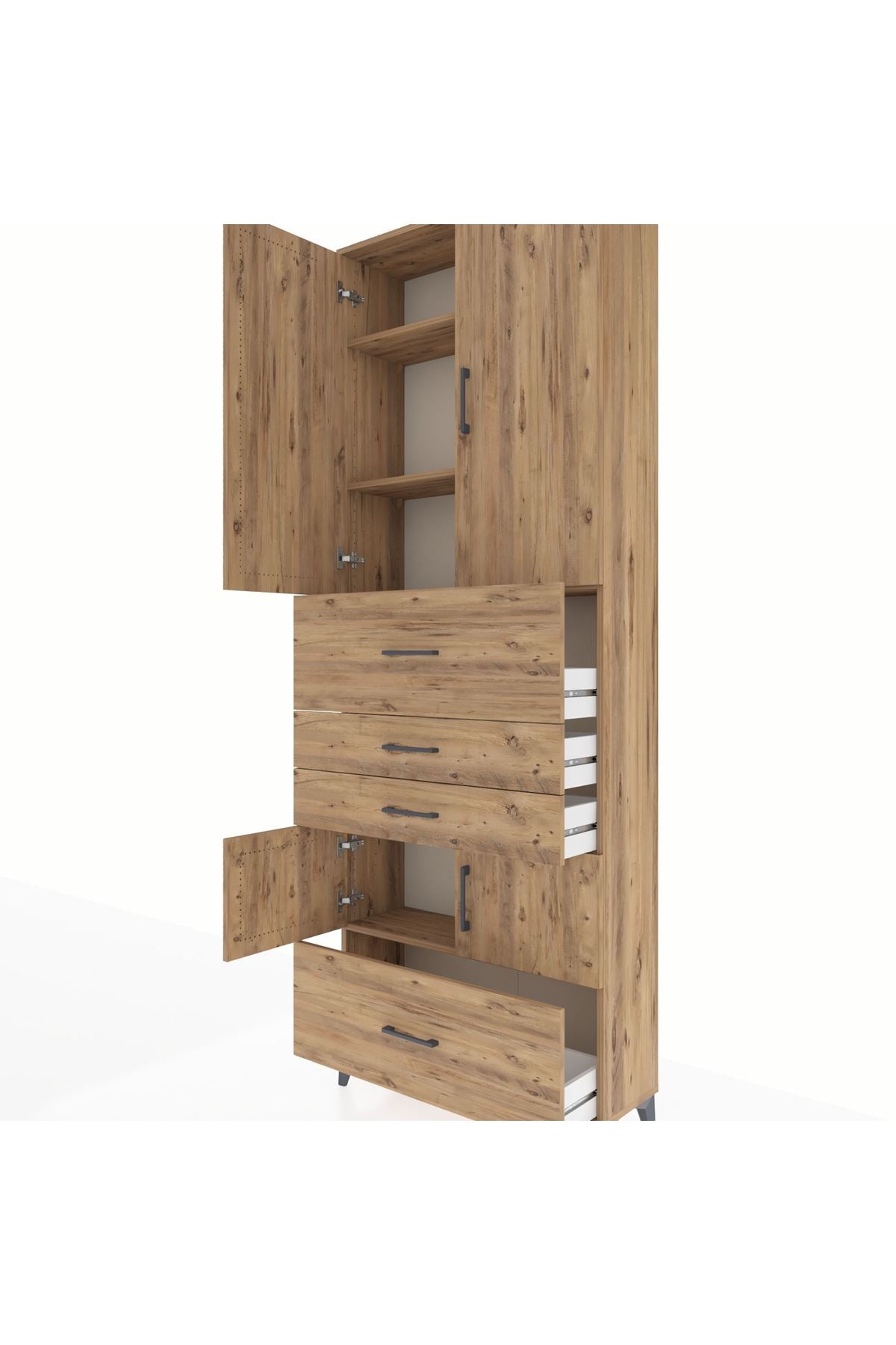 Arges Dolap 4 Raflı 4 Çekmeceli 4 Kapaklı 88x30x243 Çam-Çam