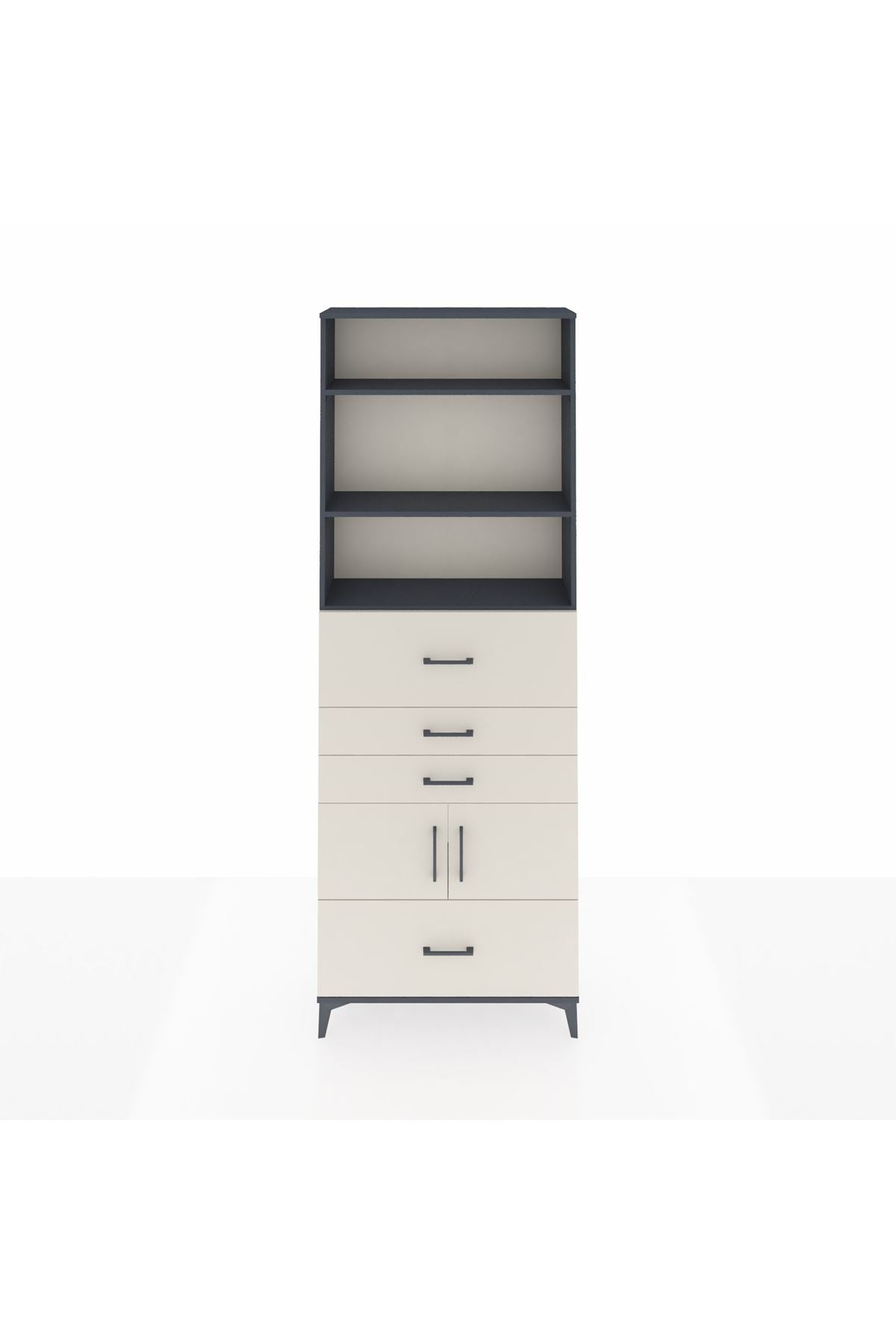 Arges Dolap 4 Raflı 4 Çekmeceli 2 Kapaklı 88x30x243 Antrasit-Aytaşı