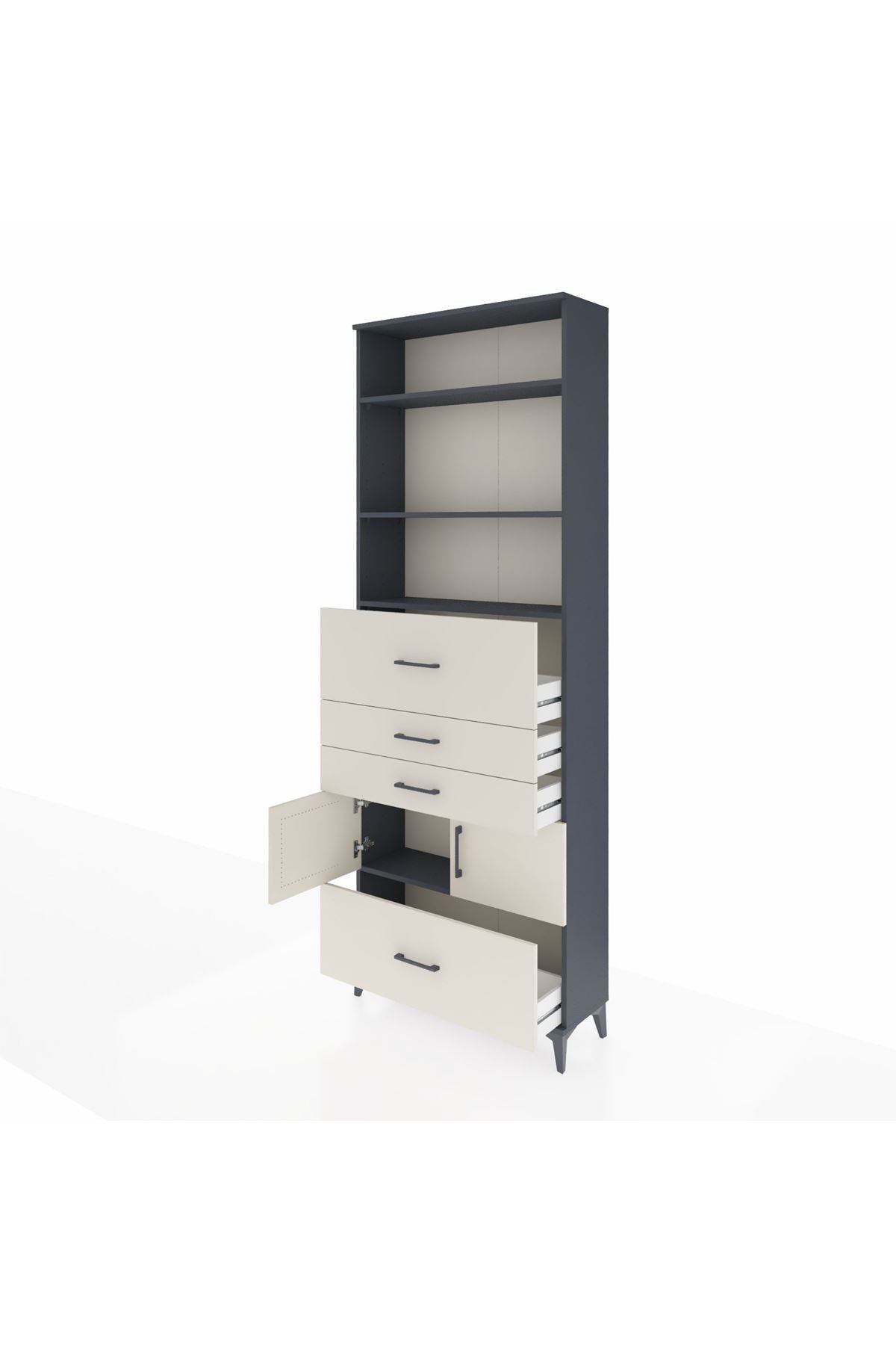 Arges Dolap 4 Raflı 4 Çekmeceli 2 Kapaklı 88x30x243 Antrasit-Aytaşı