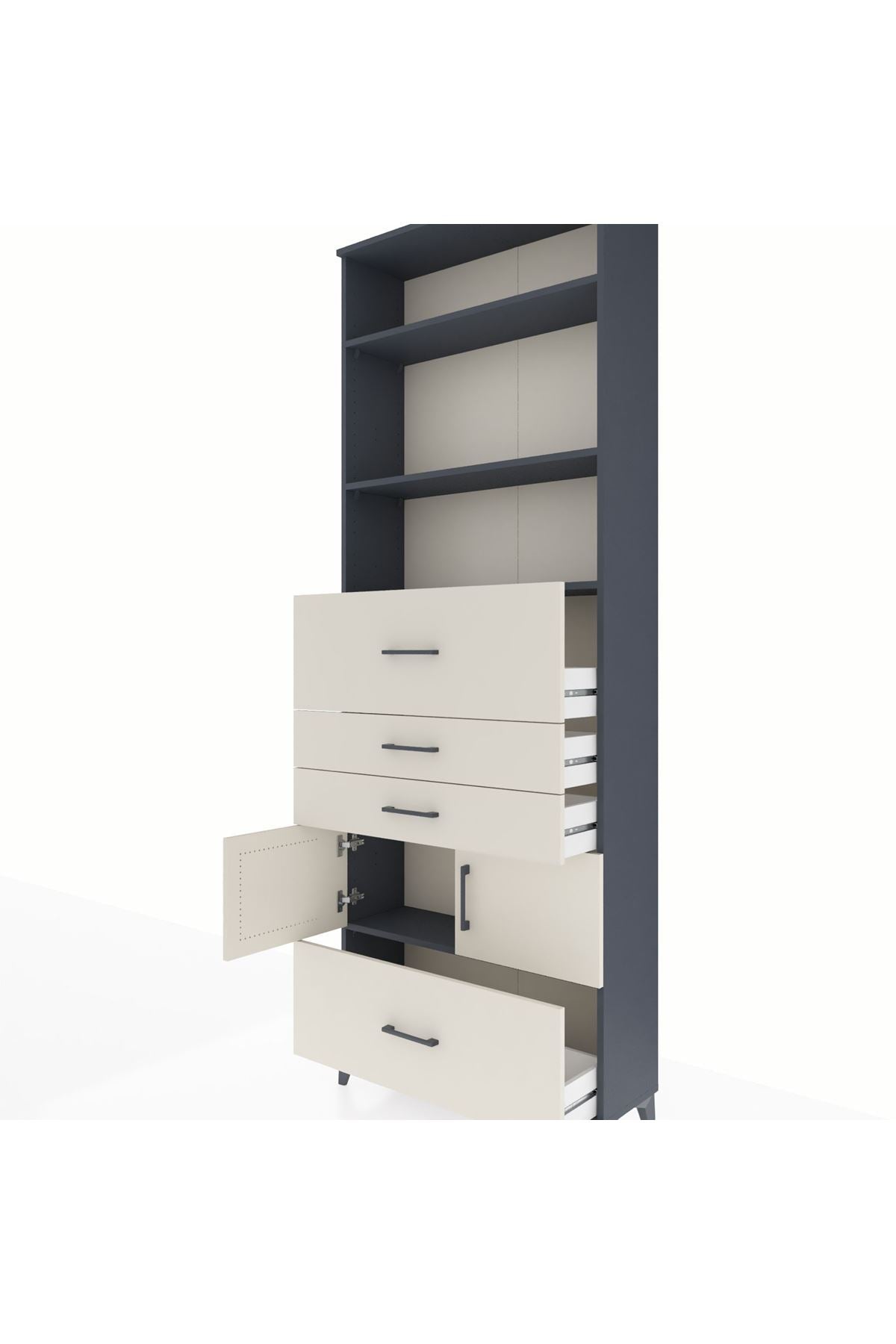 Arges Dolap 4 Raflı 4 Çekmeceli 2 Kapaklı 88x30x243 Antrasit-Aytaşı