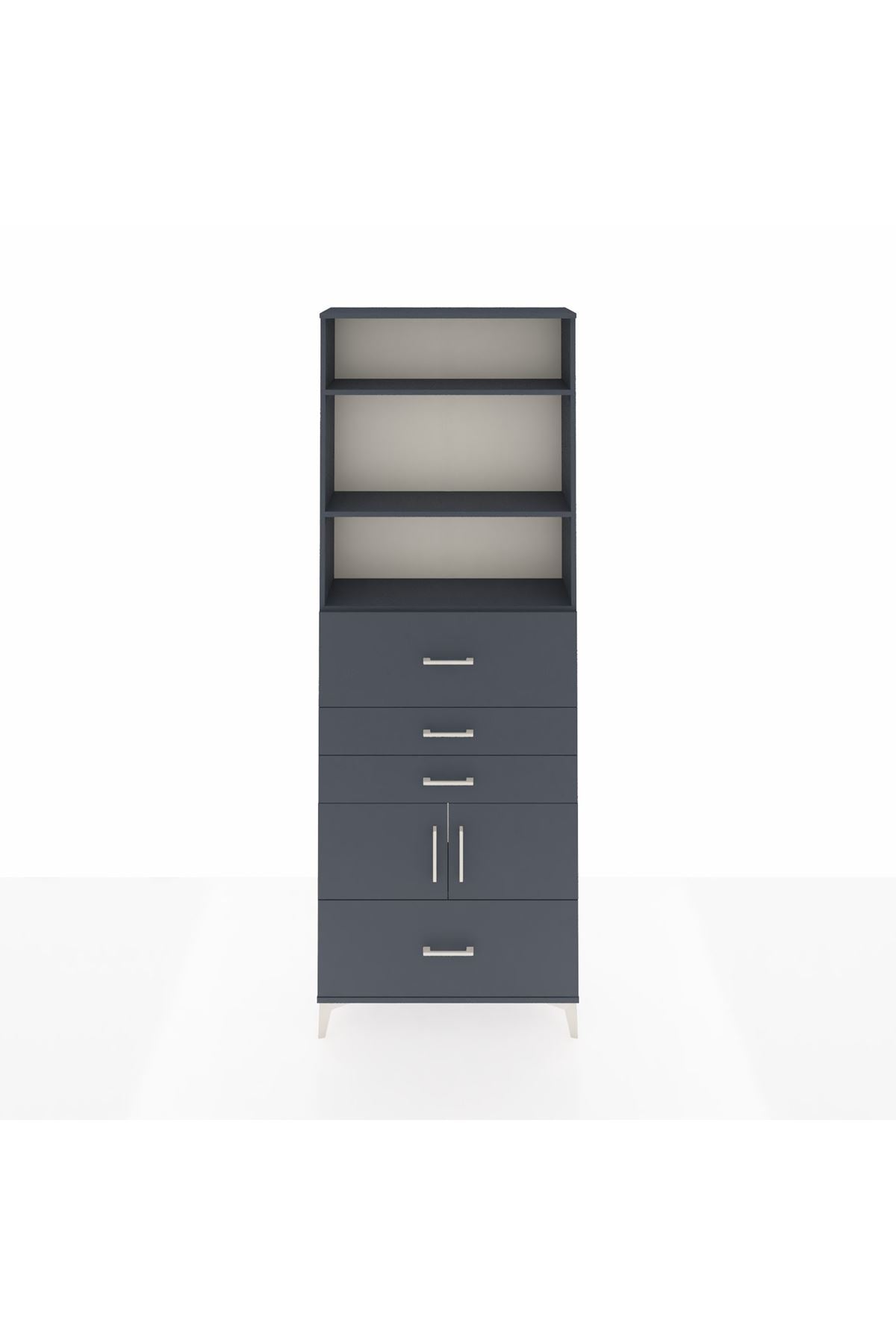 Arges Dolap 4 Raflı 4 Çekmeceli 2 Kapaklı 88x30x243 Antrasit-Antrasit