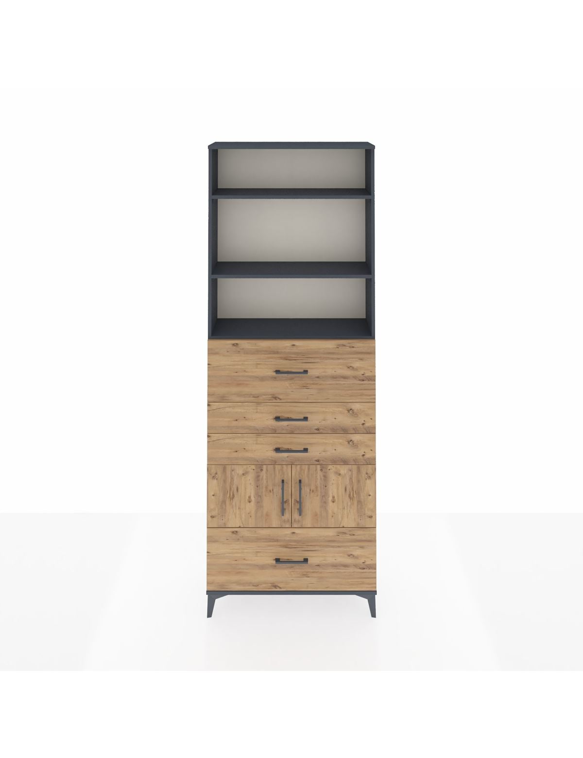 Arges Dolap 4 Raflı 4 Çekmeceli 2 Kapaklı 88x30x243 Antrasit-Çam