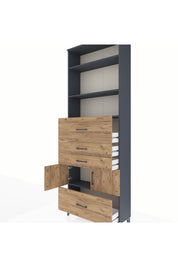 Arges Dolap 4 Raflı 4 Çekmeceli 2 Kapaklı 88x30x243 Antrasit-Çam