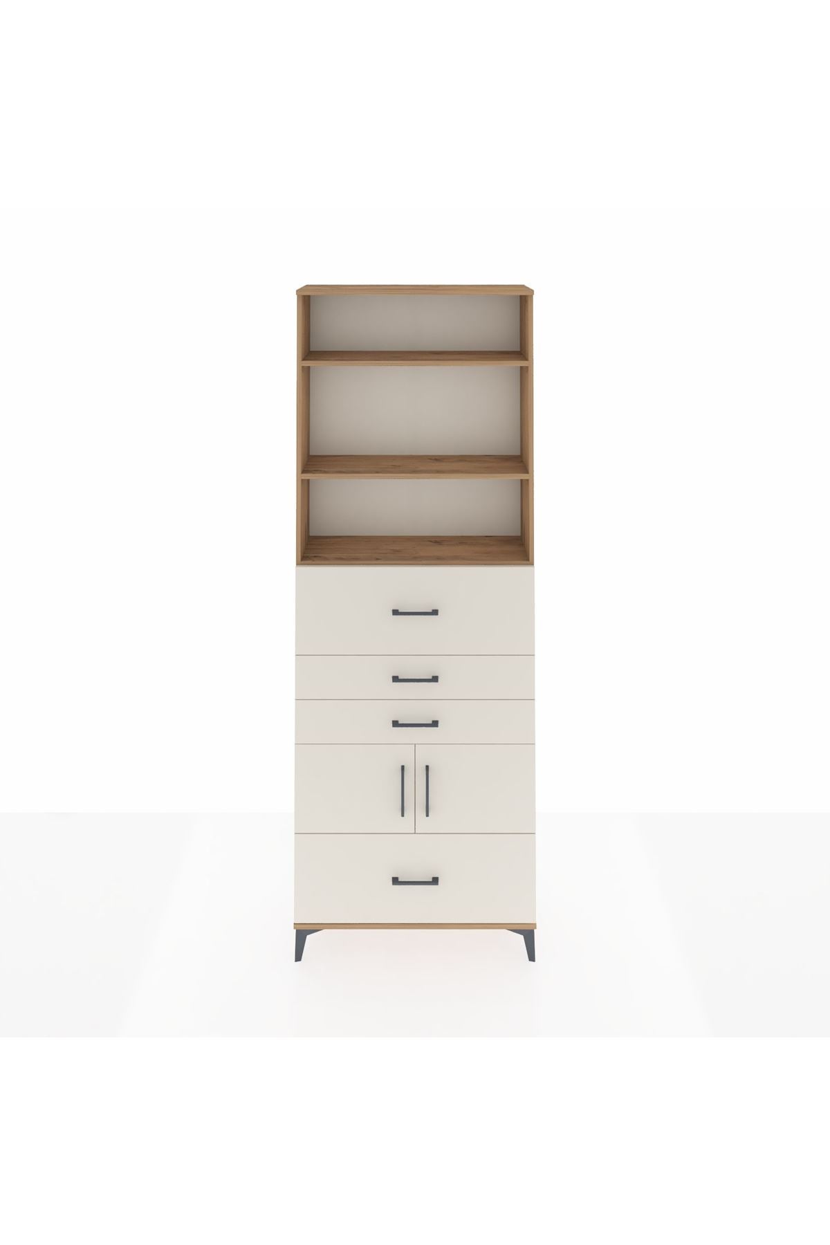 Arges Dolap 4 Raflı 4 Çekmeceli 2 Kapaklı 88x30x243 Çam-Aytaşı