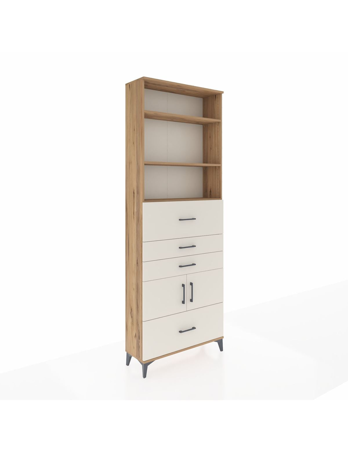 Arges Dolap 4 Raflı 4 Çekmeceli 2 Kapaklı 88x30x243 Çam-Aytaşı