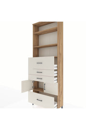 Arges Dolap 4 Raflı 4 Çekmeceli 2 Kapaklı 88x30x243 Çam-Aytaşı