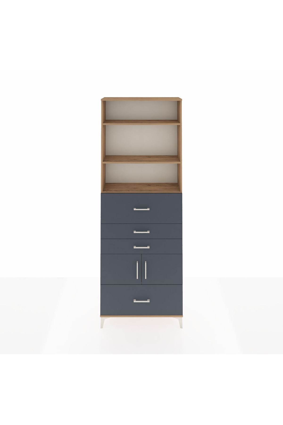 Arges Dolap 4 Raflı 4 Çekmeceli 2 Kapaklı 88x30x243 Çam-Antrasit