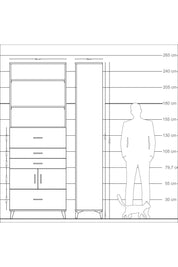 Arges Dolap 4 Raflı 4 Çekmeceli 2 Kapaklı 88x30x243 Çam-Antrasit