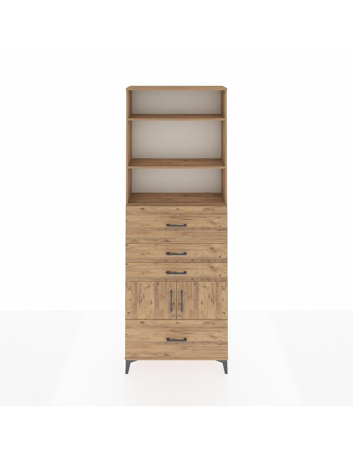 Arges Dolap 4 Raflı 4 Çekmeceli 2 Kapaklı 88x30x243 Çam-Çam