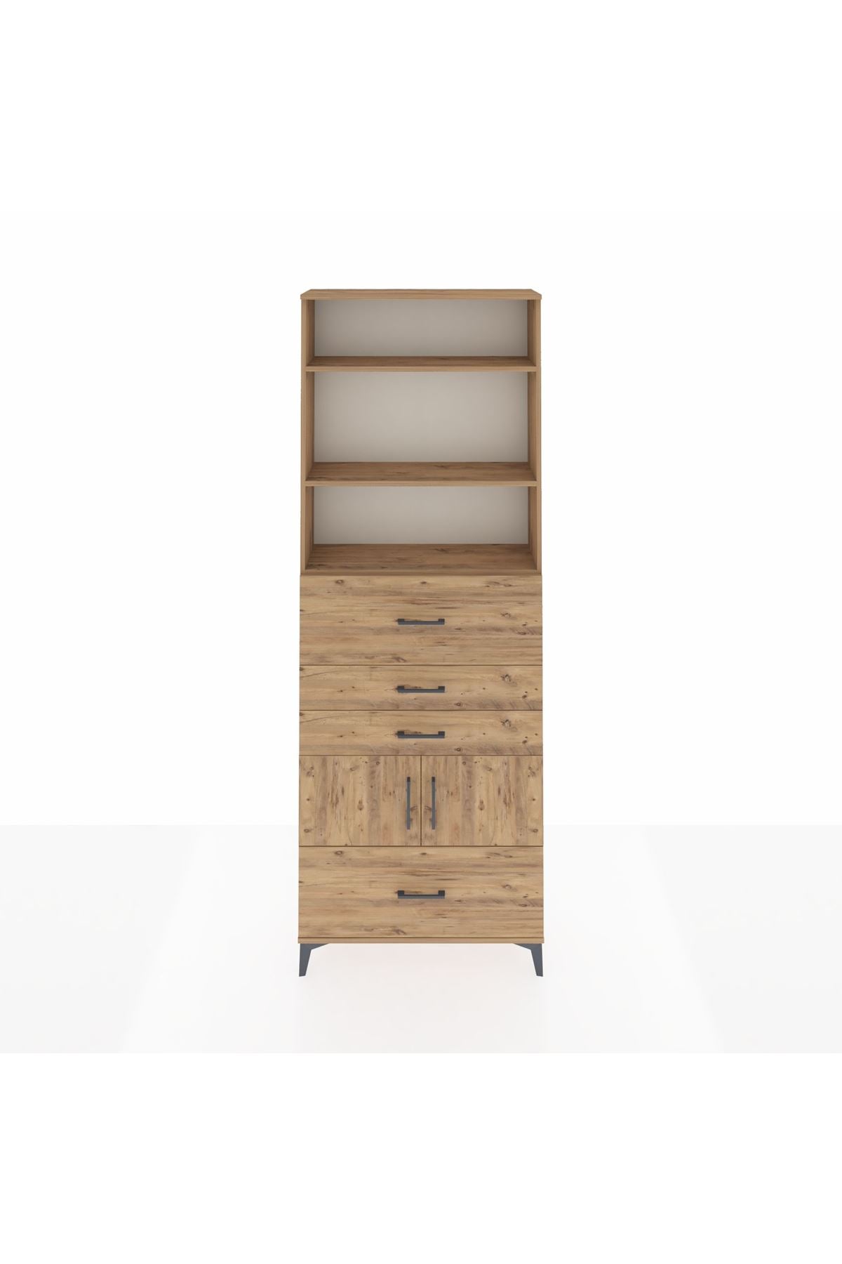 Arges Dolap 4 Raflı 4 Çekmeceli 2 Kapaklı 88x30x243 Çam-Çam